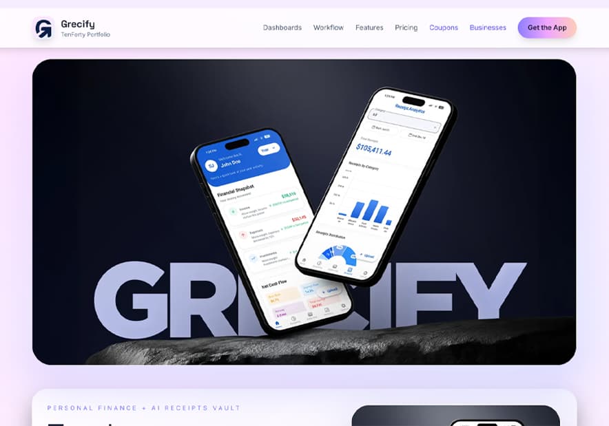 Grecify • Finance Tracker App Landing page